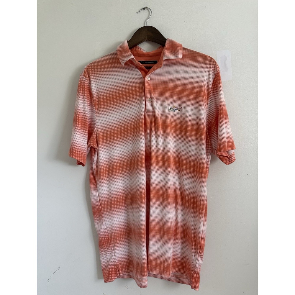 Greg Norman Polo Shirt Mens Large Orange White Pima Cotton Golf Shark Logo L